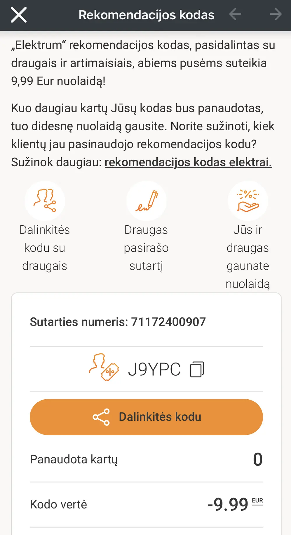 Elektrum rekomendacijos kodas